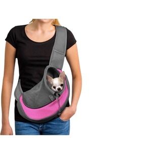 Small Pet Sling Carrier Pink Grey Mesh Hands Free Dog Cat Travel Bag Adjustable